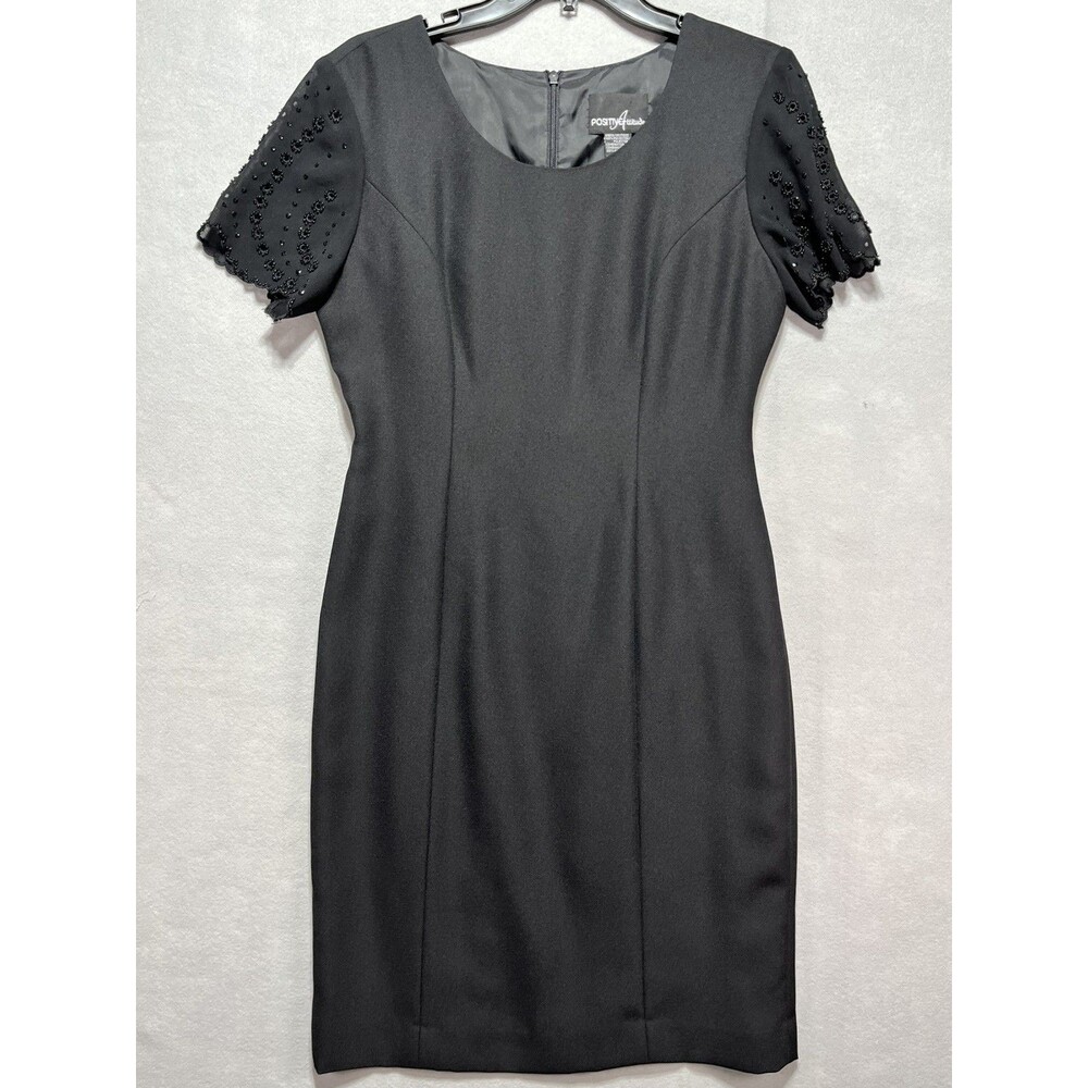 Positively Attitude Women’s Size 6 Black Beaded Sleeve Sheath Dress Formal
